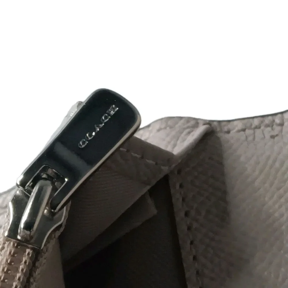 Coach Slim Trifold Wallet Taupe Brown/Gray Refined Pebble Leather